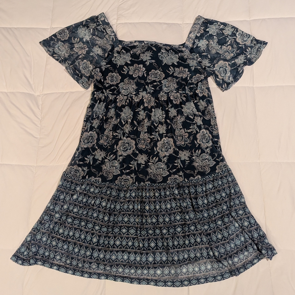 Floral Flutter Sleeve Dress - Green And White